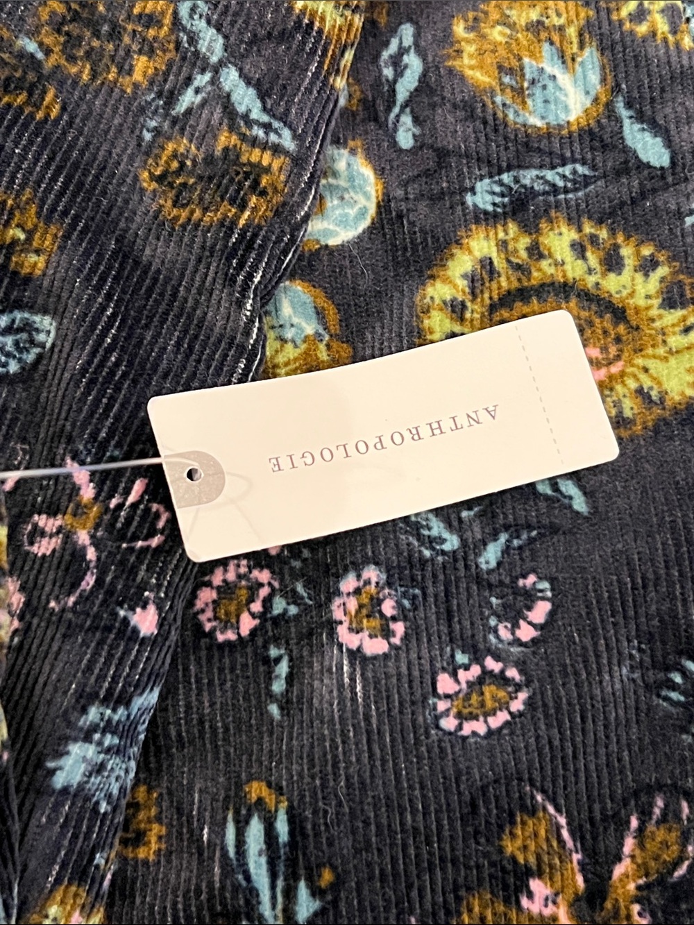 Pilcro Black Corduroy Flare Jeans with Multicolor Floral Motif - Picture 4 of 9